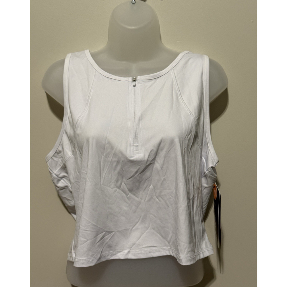 Hind Womens L Sleeveless White UPF 50 Sport Performance Quarter Zip Neck Top NWT